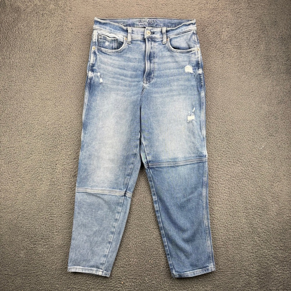 Arizona Jean Co Highest Rise Curvy Mom Jean Blue Distressed Womens 11/30x26